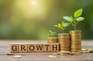 Growth and Prosperity: A visual metaphor for financial success and progress, featuring a car, house, and tree placed on a stack of coins, symbolizing a journey toward prosperity and abundance.