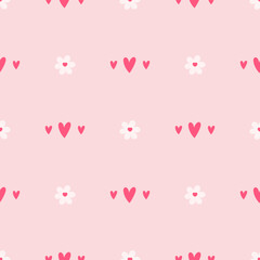 Seamless pattern with flower and heart. Vector Pastel background. Valentines day and love