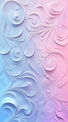 Abstract background showcasing embossed paper with elegant swirls in pastel pink and blue tones creating a soft and artistic texture