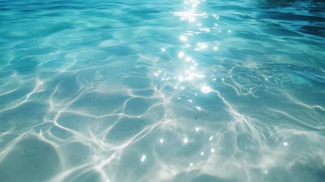 Stunning clear water sparkles under sunlight, creating a serene and peaceful atmosphere. Reflections dance gently over a turquoise surface, inviting you to relax and explore.