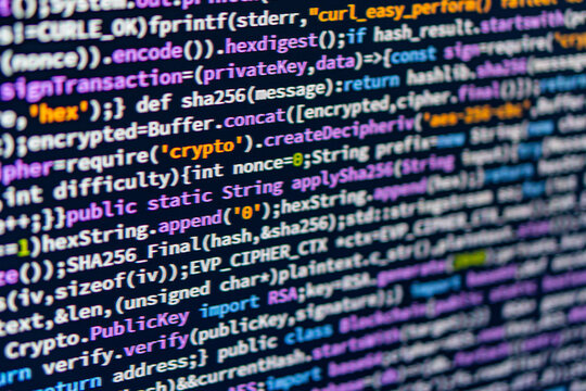 Close-up of hands typing on a computer keyboard, with overlaid cybersecurity text and code snippets Implies digital security or coding theme, possibly related to software development or cryptography