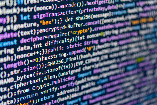 Close-up image of a colorful computer screen displaying code with if statements, loops, variables, functions, and boldunbolded text Realistic style captures someone working on coding in an indoor s