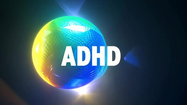 Dynamic adhd conceptual animation with evolving vibrant spheres and light effects
