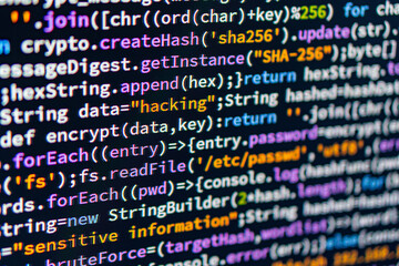 A close-up image of a C code snippet on a computer screen, highlighted using syntax coloring by an...