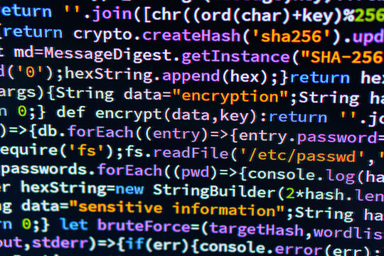 A close-up of highlighted computer code, possibly JavaScript related to security or cryptography within an Integrated Development Environment IDE Encryption.