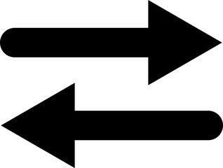 Two thick black arrows are pointing in opposite directions, one to the right and one to the left, on a clean white background, symbolizing decision making, choices, or opposing forces