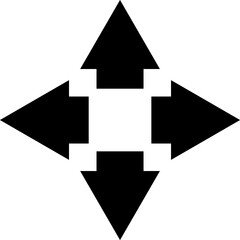 Four black arrows are pointing up, down, left, and right, creating a square shape with a white center, representing different directions and choices