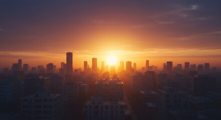 Fototapeta premium Majestic Sunrise Over Modern City Skyline