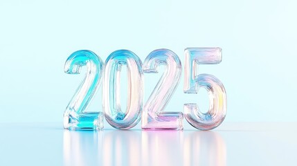 3d  holographic glass number 2025 Happy New Year banner