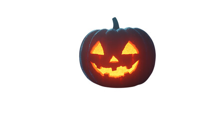 Carved Halloween jack-o'-lantern pumpkin glowing on a clean white background, creating a spooky yet festive atmosphere for Halloween-themed designs