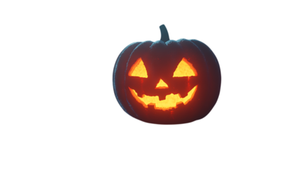 Carved Halloween jack-o'-lantern pumpkin glowing on a clean white background, creating a spooky yet festive atmosphere for Halloween-themed designs