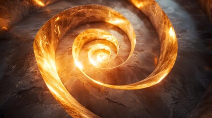 Obsessions: The Captivating Glow of a Symmetrical Spiral Carved into Gleaming Marble, Emphasizing the Fusion of Light and Design
