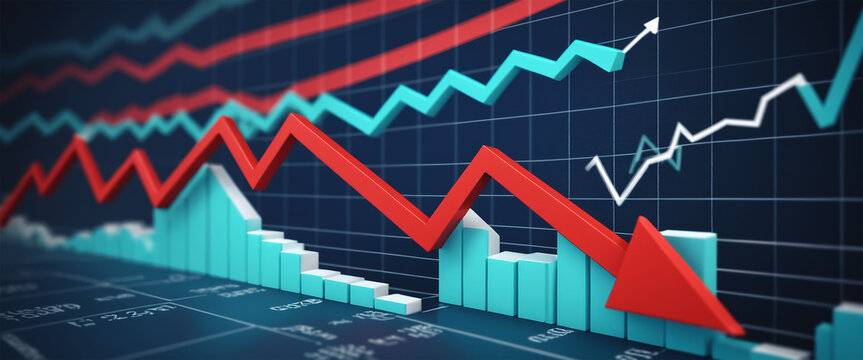 Red charts and declining graph illustrating a stock market crash.