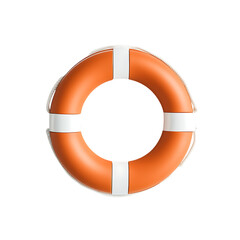 Classic orange lifebuoy with white details on a plain transparent background, focusing on its nautical design and safety features