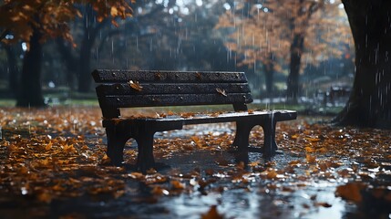 Regret: An evocative scene of an abandoned park bench surrounded by autumn leaves, symbolizing solitude and lost companionship