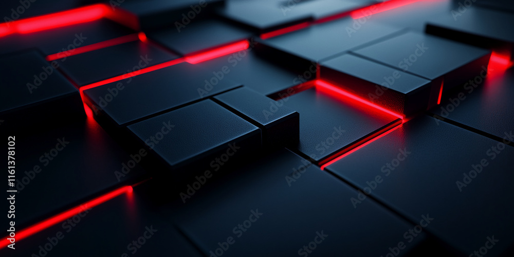Poster abstract black and red 3d geometric background with glowing lines. gamer background