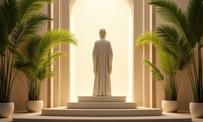 Serene figure amidst lush greenery