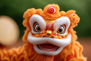 vibrant lion dancer head with intricate details and bright colors, showcasing cultural artistry and celebration