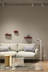 Modern child room. Mock up interior in boho style. Free, copy space for your picture or poster. Bed, rattan chair, carpet, toys. Cozy room for kids. 3D rendering