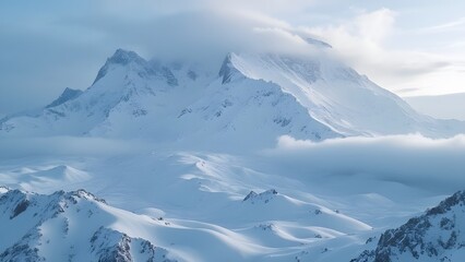 Naklejka premium Majestic Frosted Peaks of Elbrus, Breathtaking Winter Landscape in the Caucasus Mountains