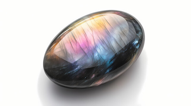 Iridescent oval labradorite stone, smooth. Labradorite. Illustration