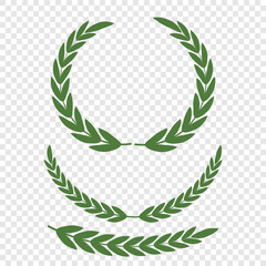 Set of wreaths and branches with leaves. Hand drawing laurel wreaths and branches collection. Laurels wreaths, swirls, twigs and flower ornaments. Herbs, flowers and plants elements. Design elements.