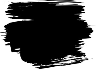Large black brush stroke creating an abstract, textured shape on a white background, suitable for backgrounds, overlays, and design elements
