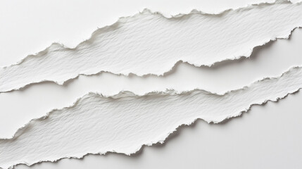 Two white, ripped paper strips on white background..