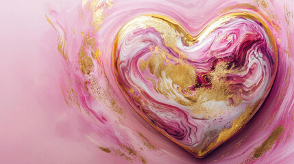 Obraz premium Pink and gold marbled heart, abstract art.