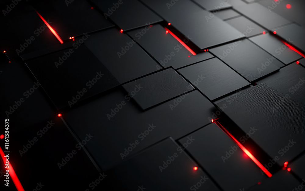 Poster modern black geometric surface with red led highlights and abstract design. gamer background