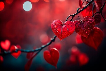 An abstract Valentine's Day background filled with swirling hearts in vibrant reds and pinks, evoking love and romance in a dreamy design.