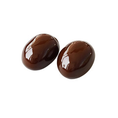 Two ripe dates with a glossy finish placed on a plain white background, perfect for highlighting their nutritious and sweet appeal