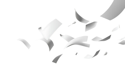 White paper flying in the air on a plain transparent background, creating a simple and clean look...