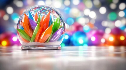 Festive Crystal Snow Globe with Colorful Gems Holiday Decoration