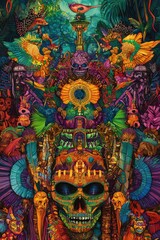 Obraz premium Vivid Aztec Mythology Art Depicting Creation and Destruction Cycles with Deities