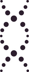 Scientific illustration featuring a double helix of black circles in varying sizes on a white background, symbolizing DNA, genetics, and biological research