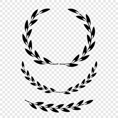 Set of wreaths and branches with leaves. Hand drawing laurel wreaths and branches collection. Laurels wreaths, swirls, twigs and flower ornaments. Herbs, flowers and plants elements. Design elements.