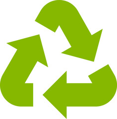 Universal recycling symbol featuring three green arrows in a continuous loop, representing the transformation of waste into reusable resources and promoting sustainability