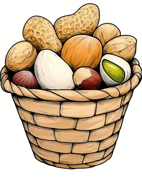 basket of assorted nuts cartoon clip art preview