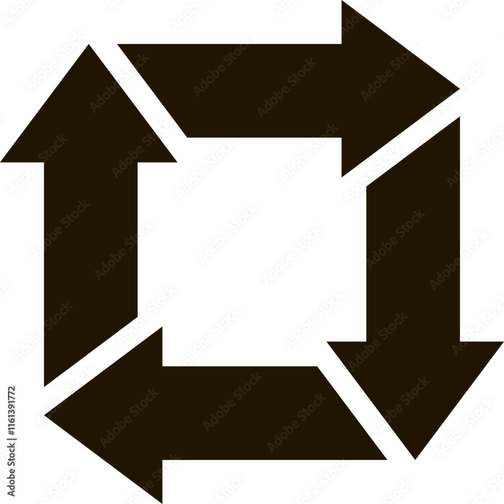 Poster four dark arrows creating a continuous square cycle, representing a closed loop system and illustrat