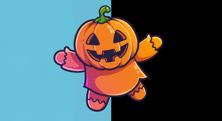 Cute Cartoon Pumpkin Ghost Halloween Character Design