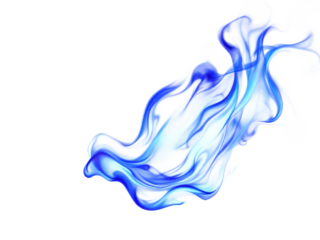 Swirling blue smoke gracefully dances against a pristine white background, creating an ethereal visual experience of fluid motion and elegance