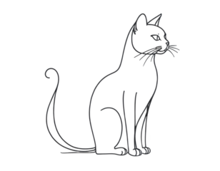 Elegant outline of a sitting cat with a graceful posture and expressive features, captured in a minimalist style against a clean backdrop