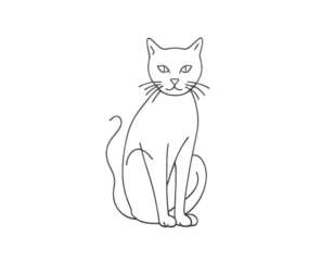 Elegant outline of a sitting cat showcasing its graceful posture against a stark white background, perfect for artistic interpretations or minimalist designs