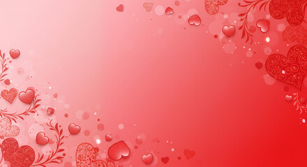 Romantic Valentine's Day Background with Red Hearts and Floral Design