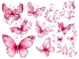 Charming Collection of Watercolor Pink Butterflies for Celebratory Designs