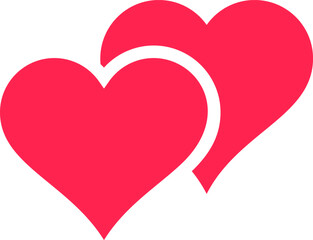 Two overlapping red hearts representing love and romance, embodying strong feelings of affection while conveying messages of connection, care, and emotional bonding