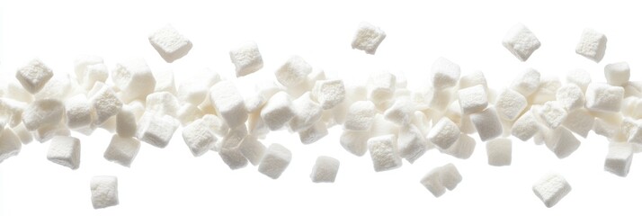 Fluffy Marshmallows Cascading in Mid-Air Against a Clean White Backdrop