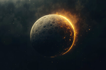 Obraz premium A large moon in the middle of a dark space with stars in the background