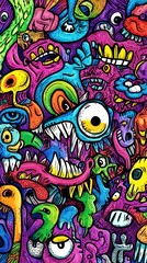 Fototapeta premium Vibrant Graffiti Monsters: Colorful Abstract Street Art Illustration